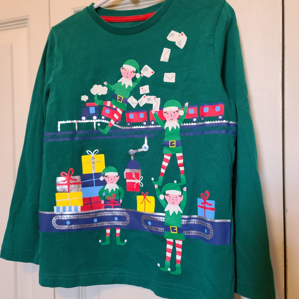 Mini Boden Green Elf Long Sleeve Tee Size 5-6y.